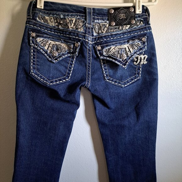 Miss Me Denim - Miss Me Signature Rise Slim Boot Jeans W/Rhinestone Embellishments&Leather Pocke